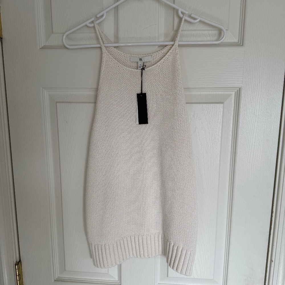 NWT Banana Republic Cotton Silk Sweater Tank Ivory sz L Retail $80